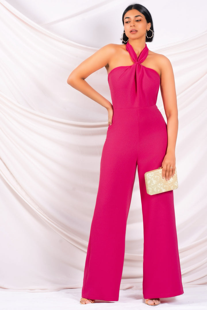 Pink Halter Neck Jumpsuit