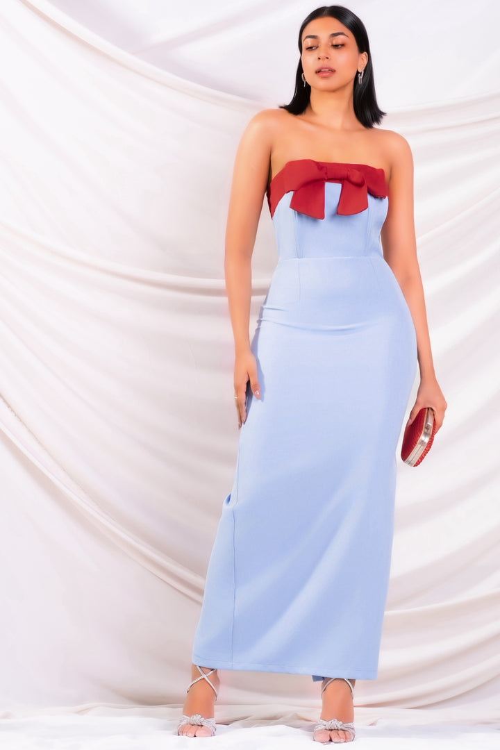 Blue & Red Bow Maxi Dress