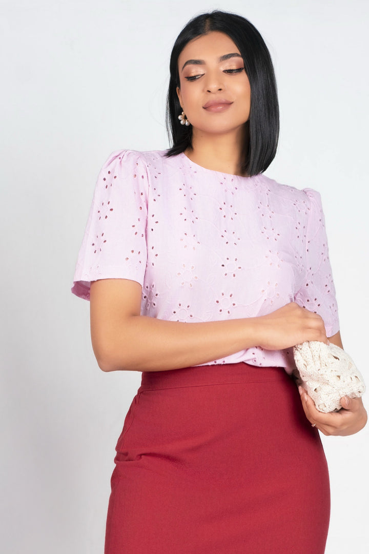 Short Sleeve Eyelet Top