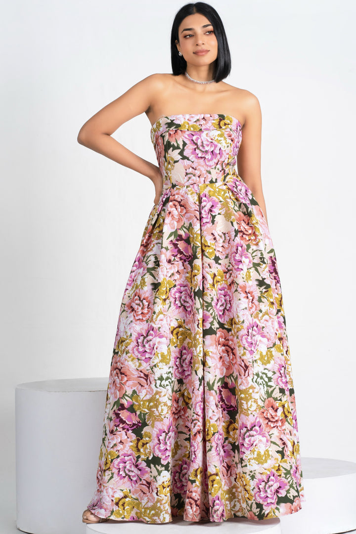 Printed Strapless Maxi Dress