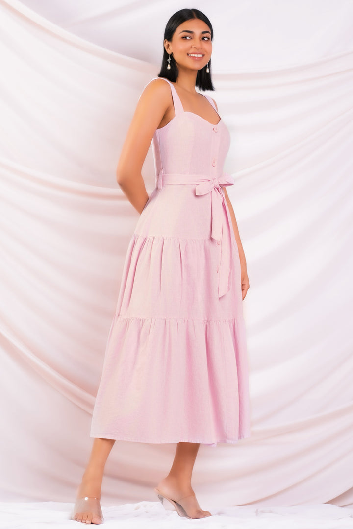 Pink Tiered Midi Dress