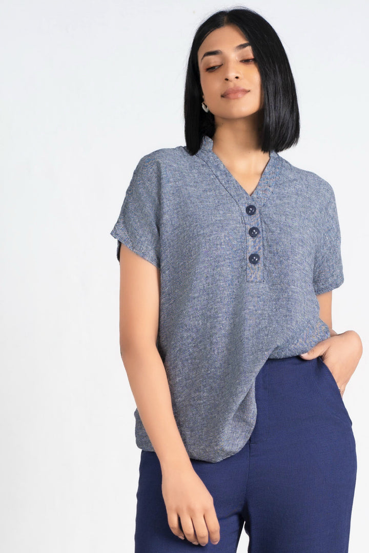 Blue Linen Top