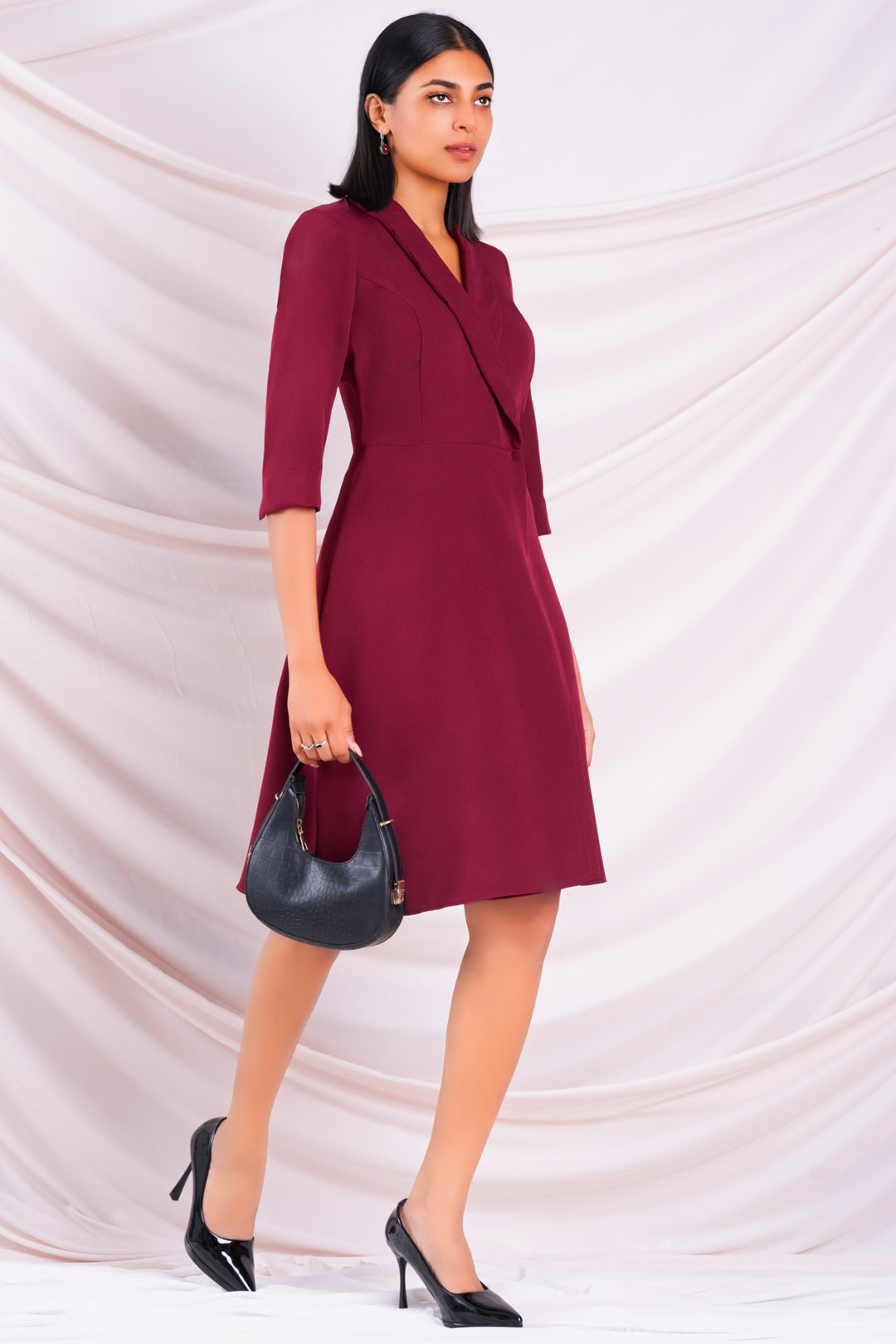 Maroon Lapel Dress