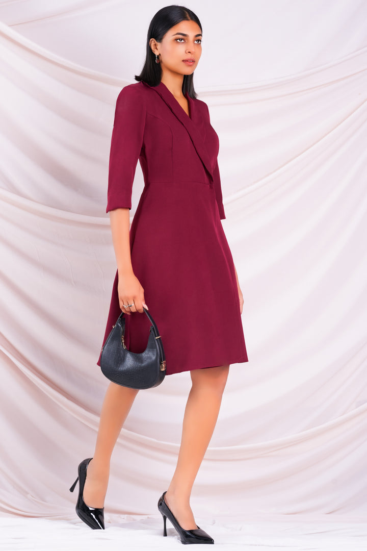 Maroon Lapel Dress