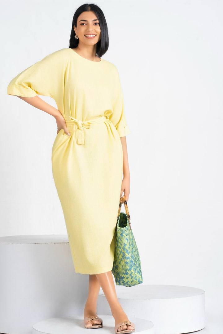 Yellow Linen Shift Dress