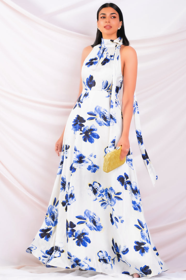 Printed High Neck Maxi Dress