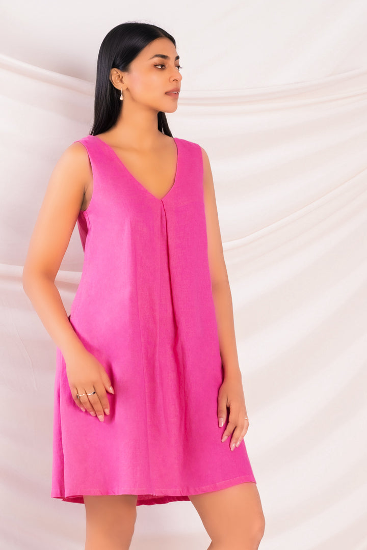 Pink Linen Aline Dress