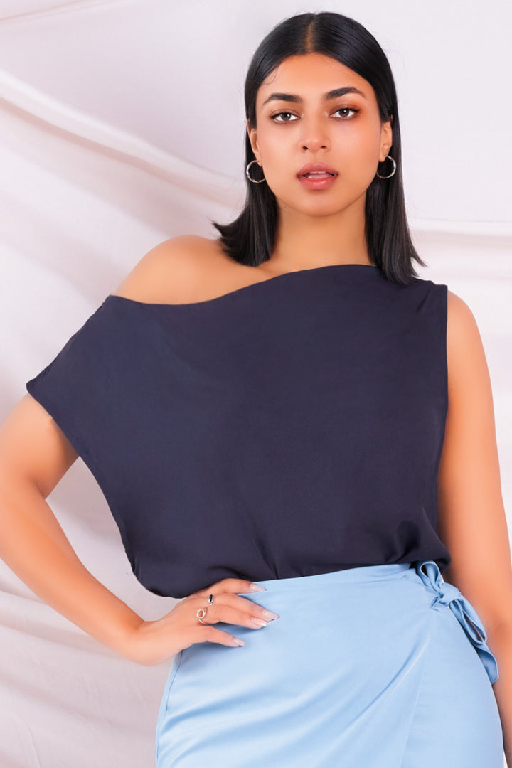 Navy One Shoulder Top