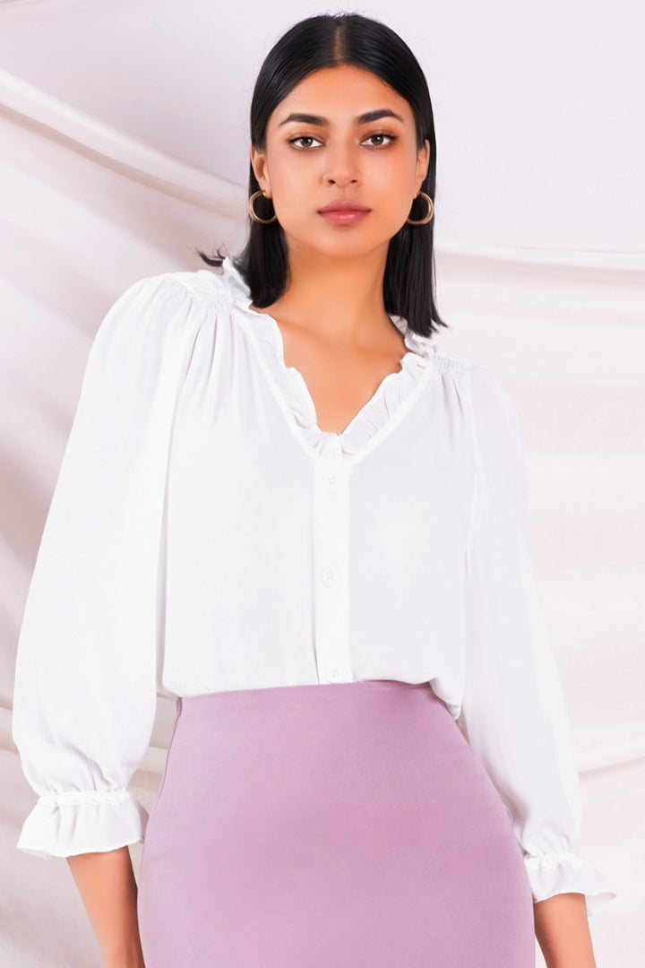 White Relaxed Puff Sleeve Top