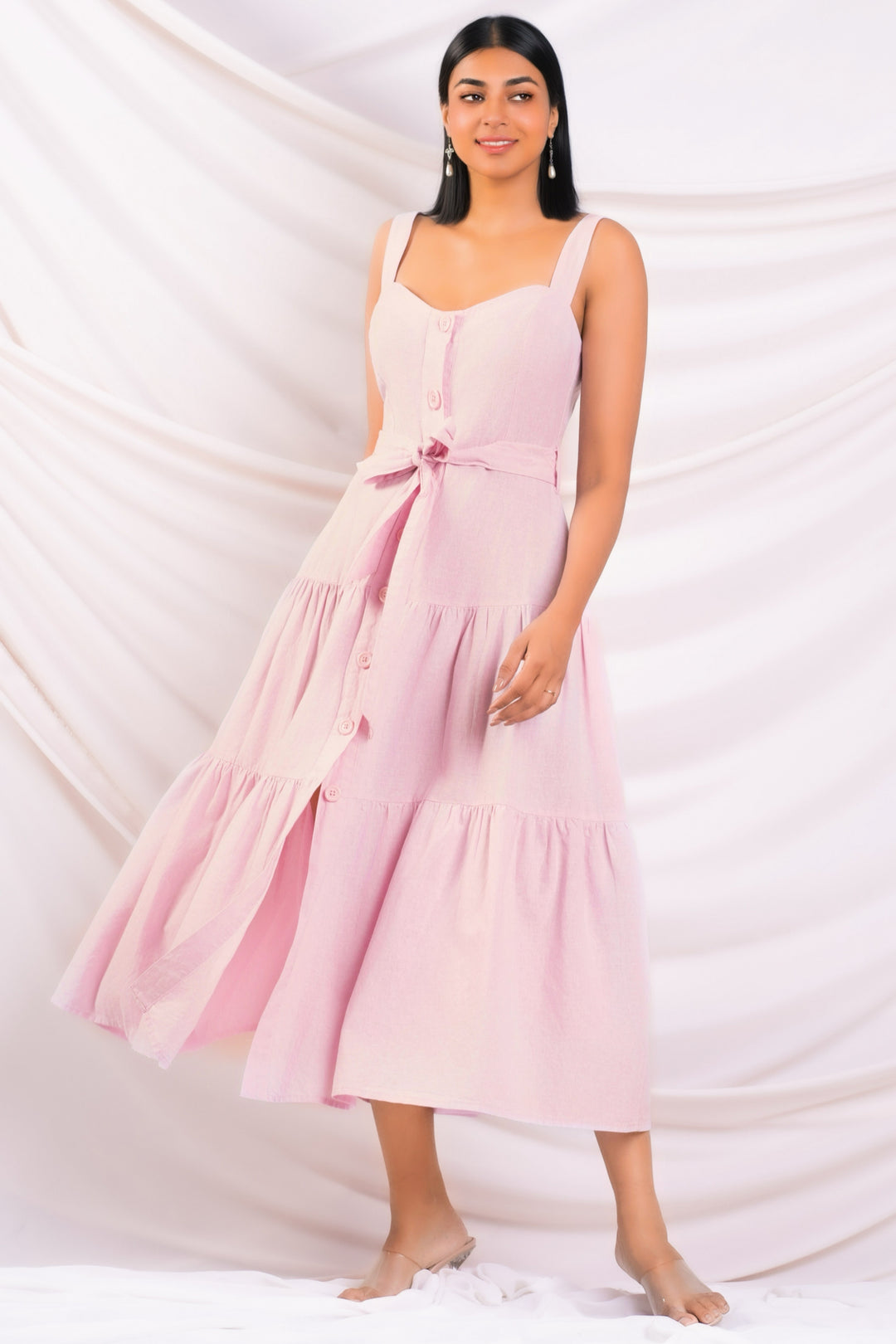 Pink Tiered Midi Dress