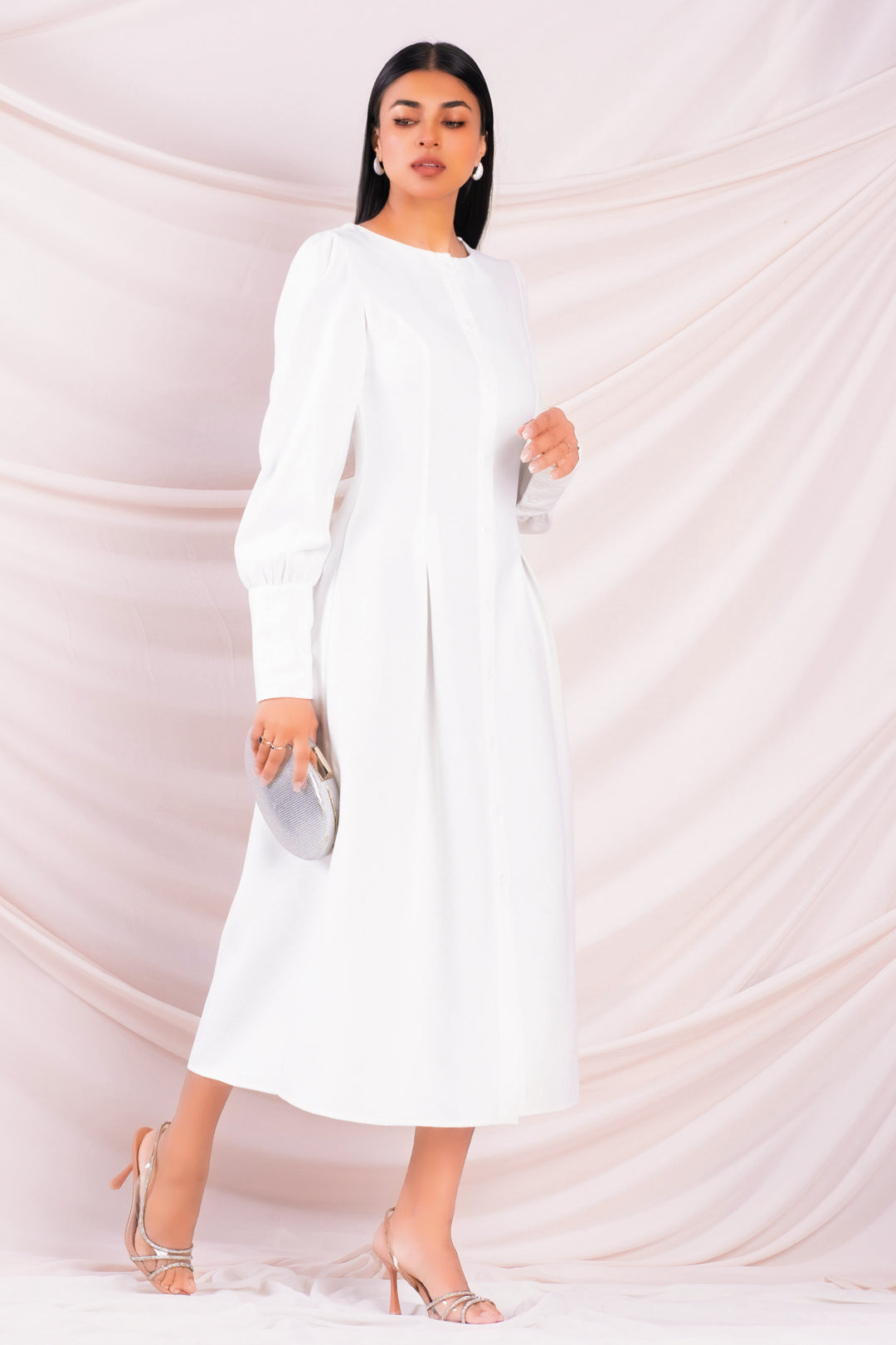 White Button Up Midi Dress
