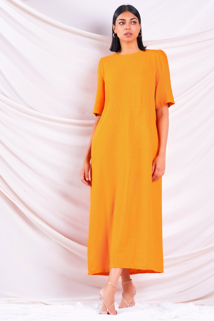 Orange Linen Maxi Dress