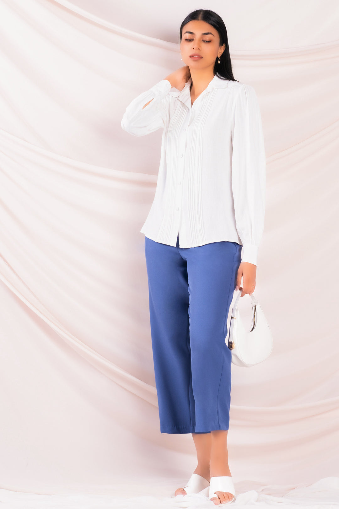 White Pin Tuck Detail Shirt