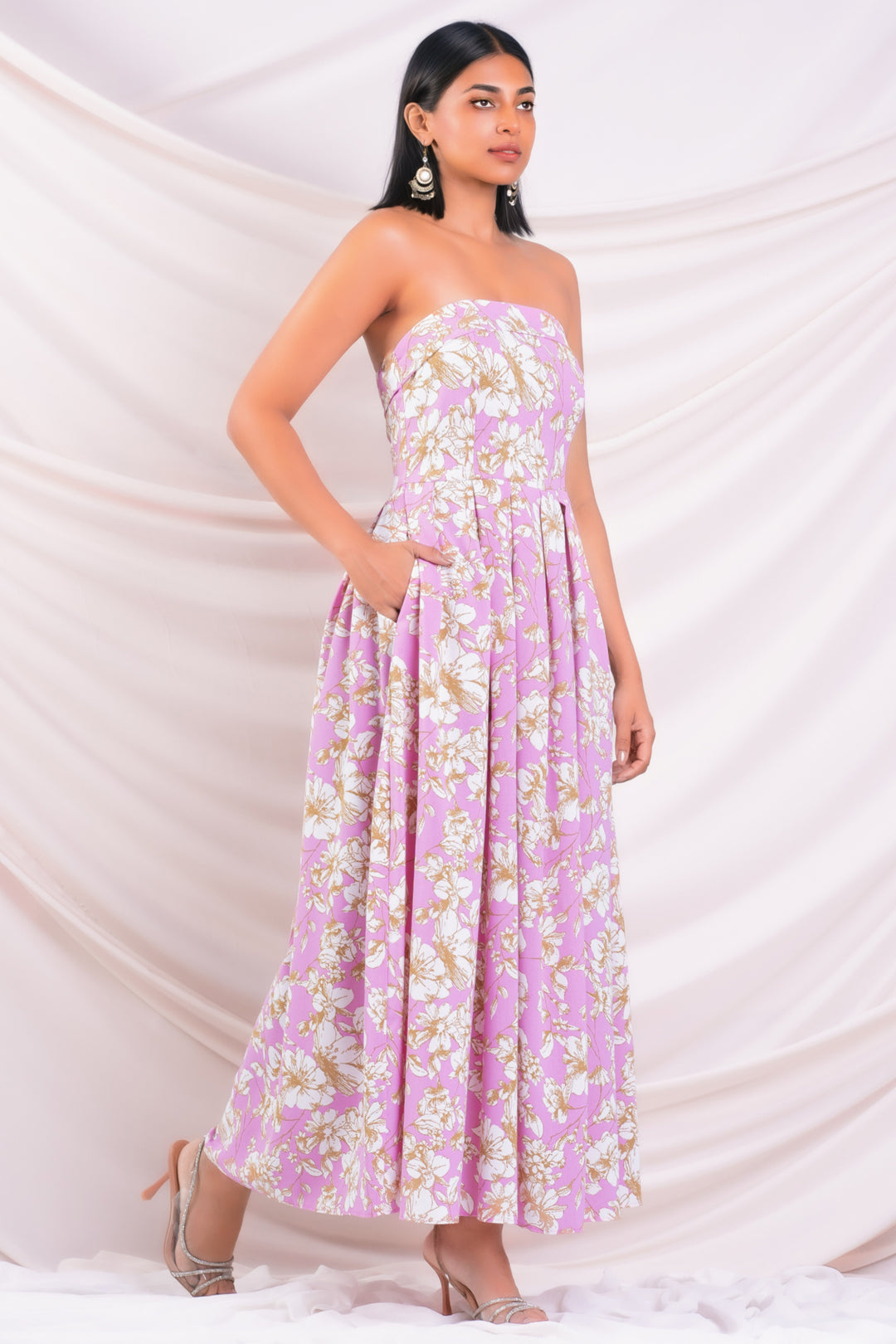 Printed Strapless Maxi Dress