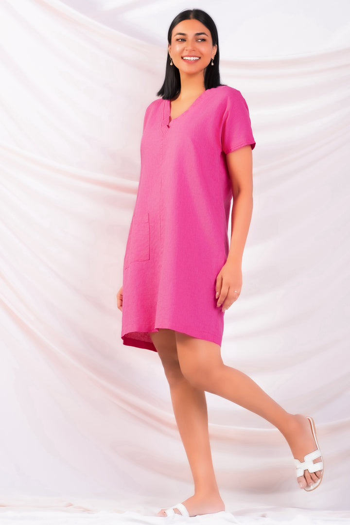 Pink Linen Shift Dress