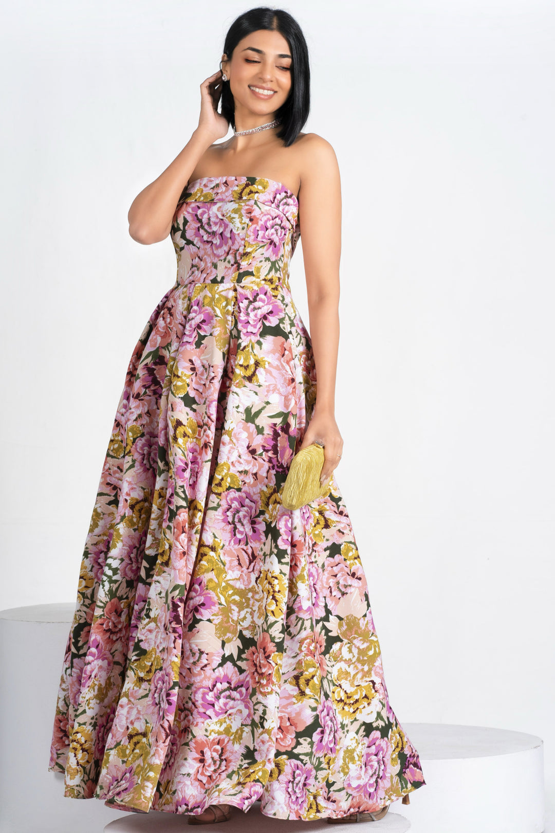 Printed Strapless Maxi Dress