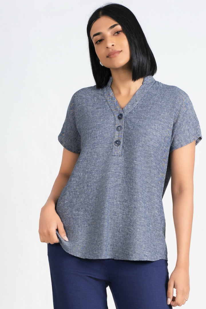 Blue Linen Top