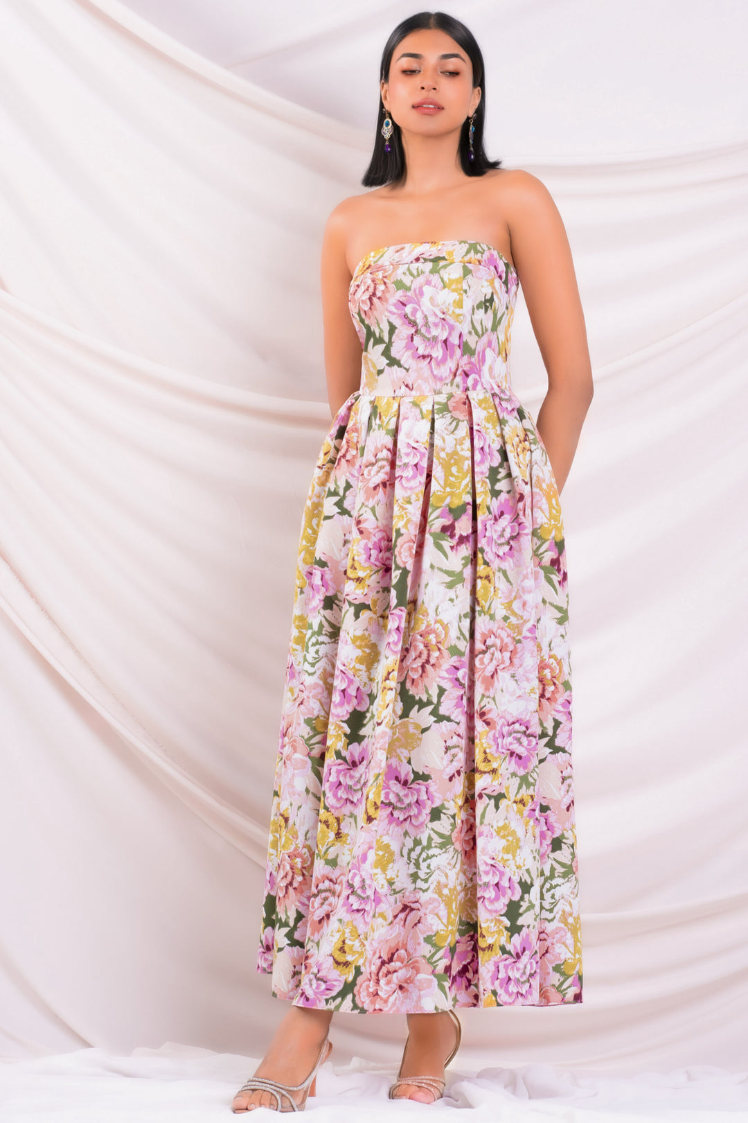 Printed Strapless Maxi Dress