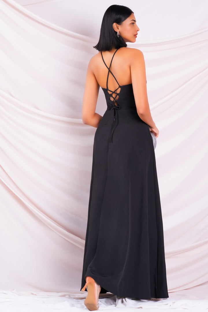 Black Tie Back Maxi Dress