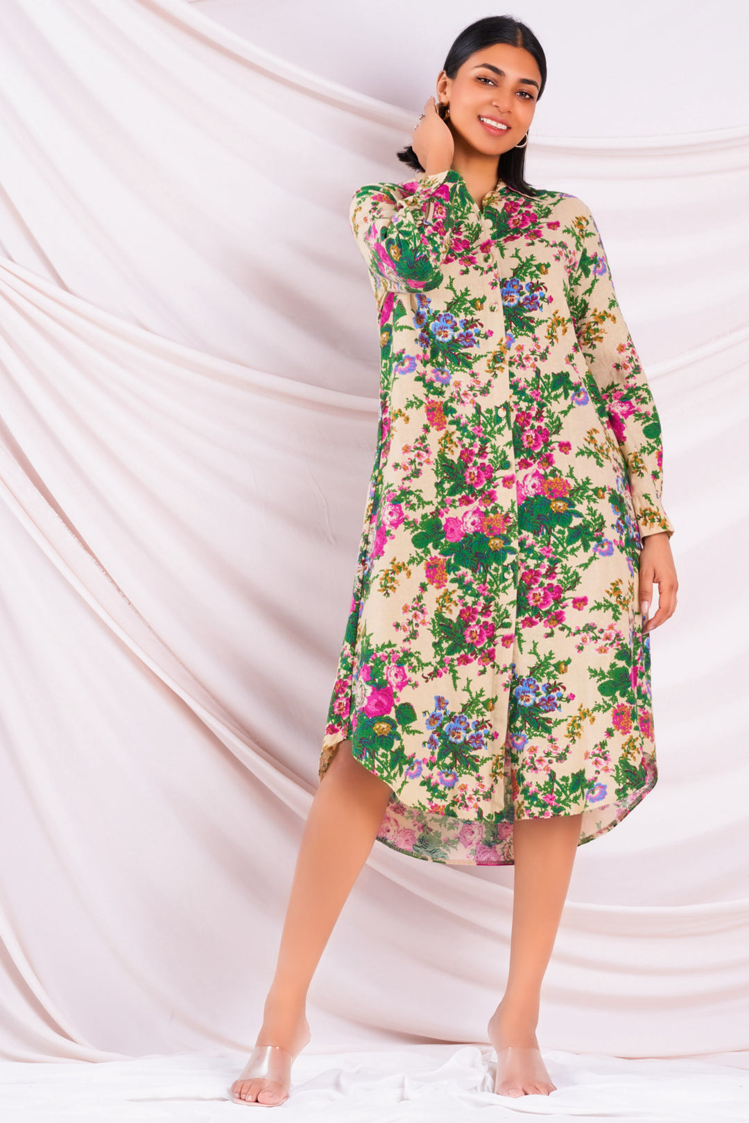 Printed Midi Shirt Dress