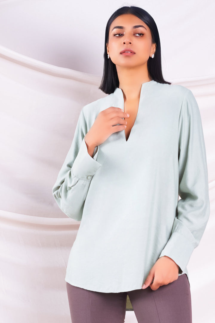 Green V Neck Relaxed Top