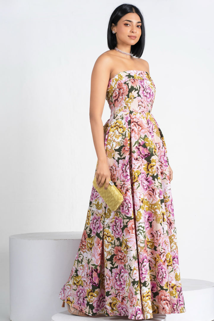 Printed Strapless Maxi Dress