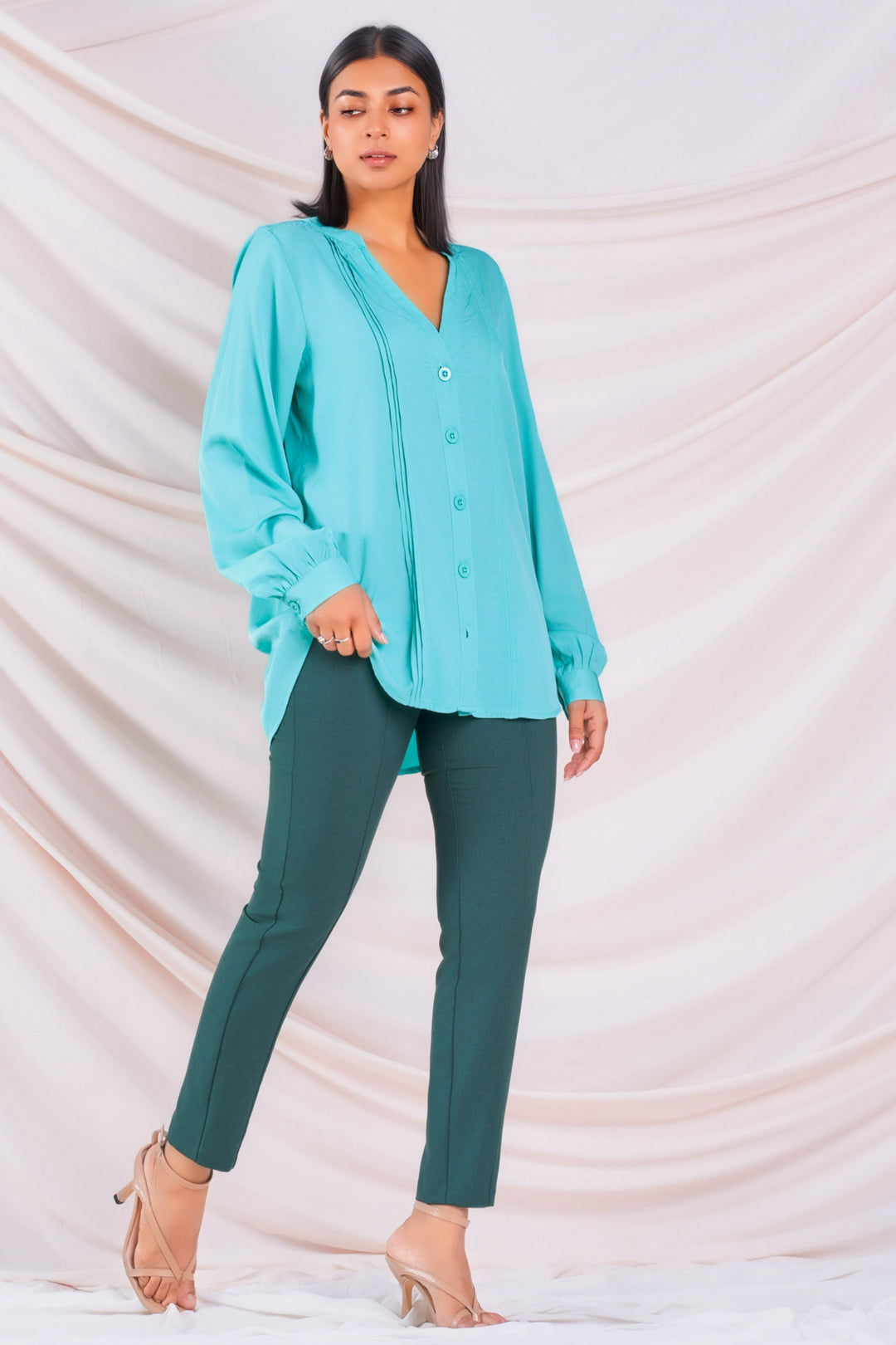 Pin Tuck Relaxed Button Up