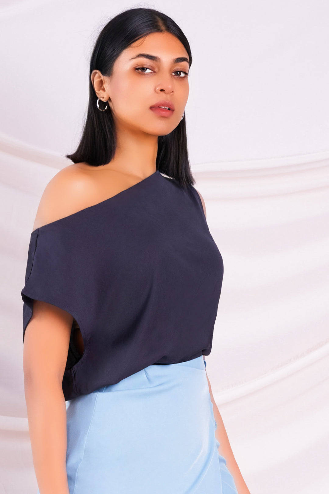 Navy One Shoulder Top