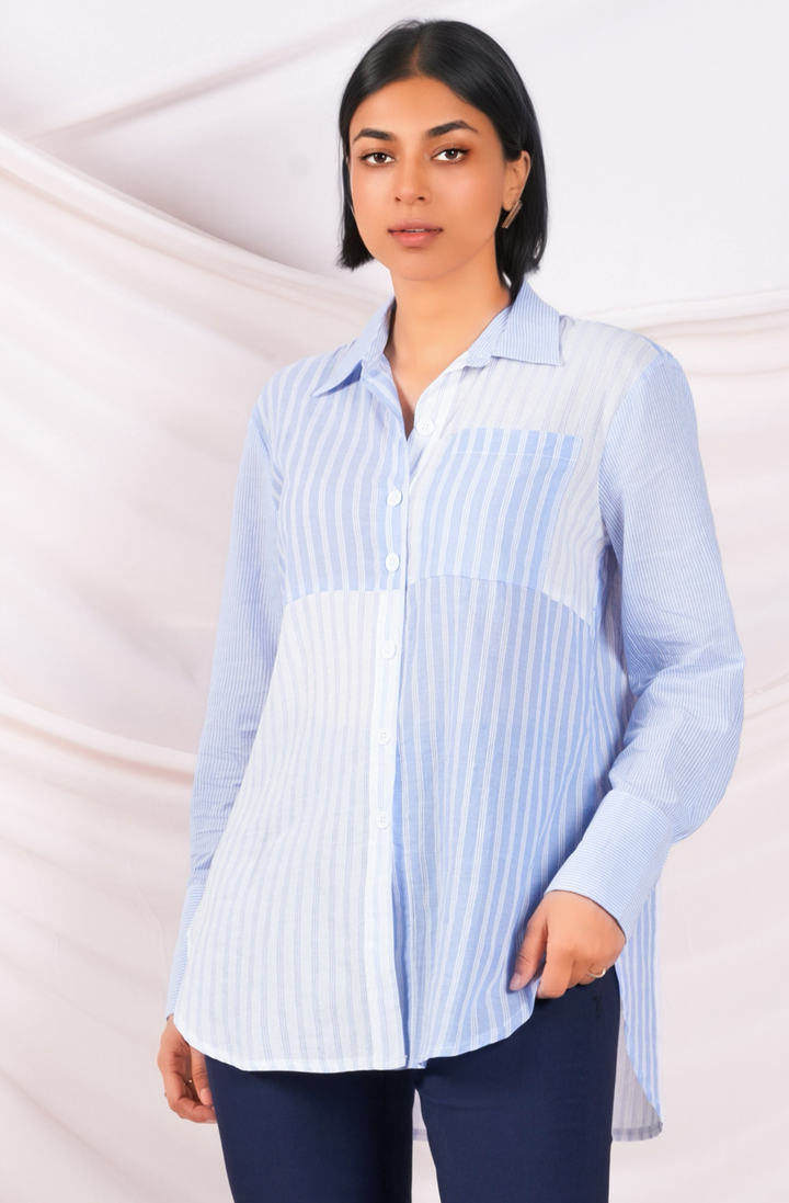 Mix Pattern Blue Stripe Shirt