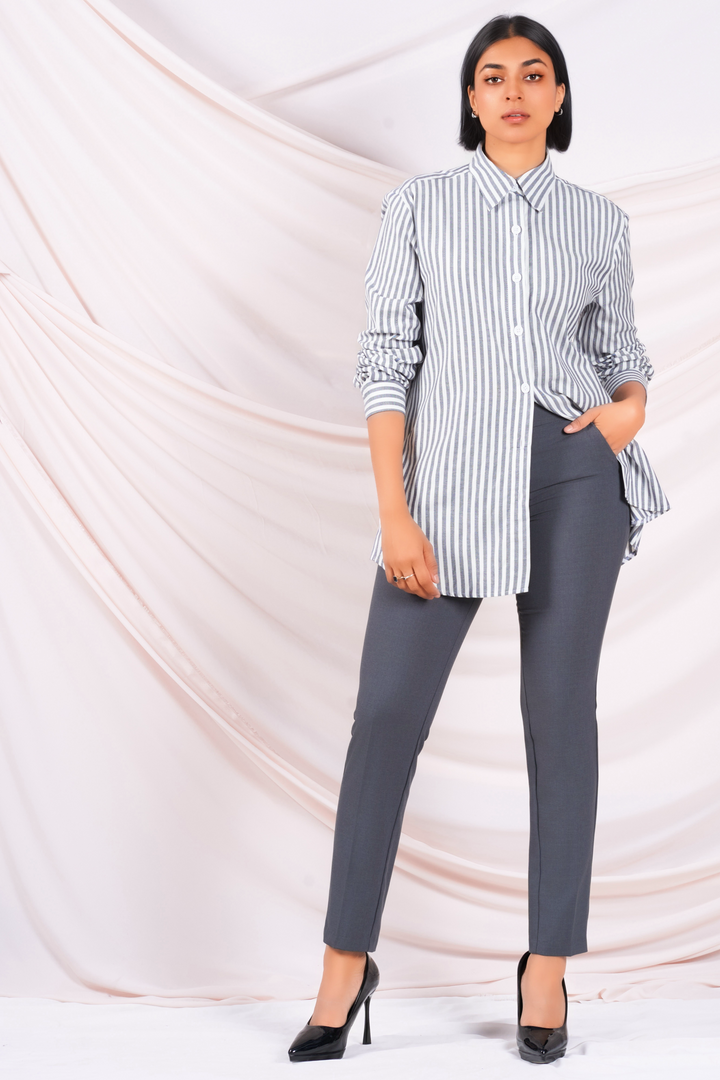 Long Grey Stripe Shirt