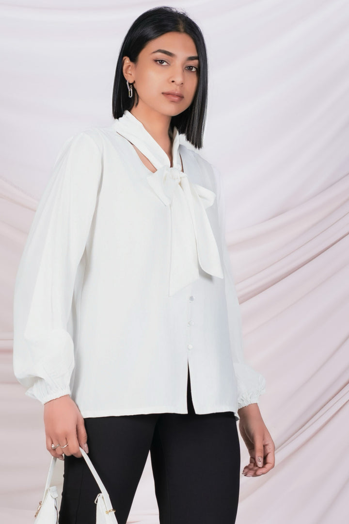 White Necktie Detail Top