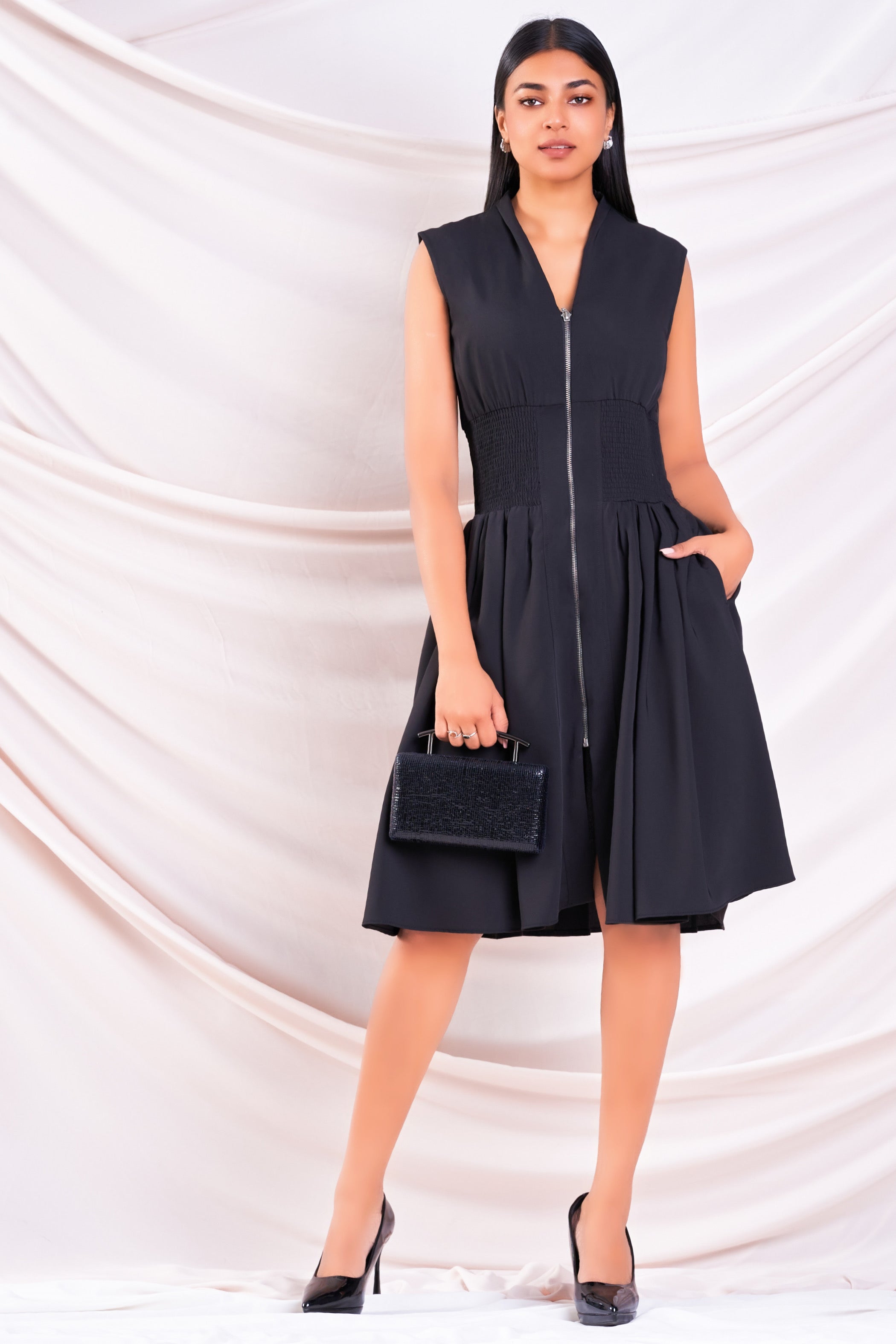 Black Zip Up Dress MONDY78