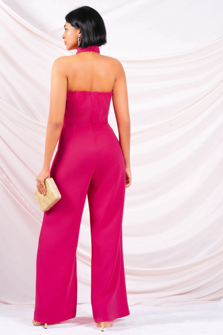 Pink Halter Neck Jumpsuit