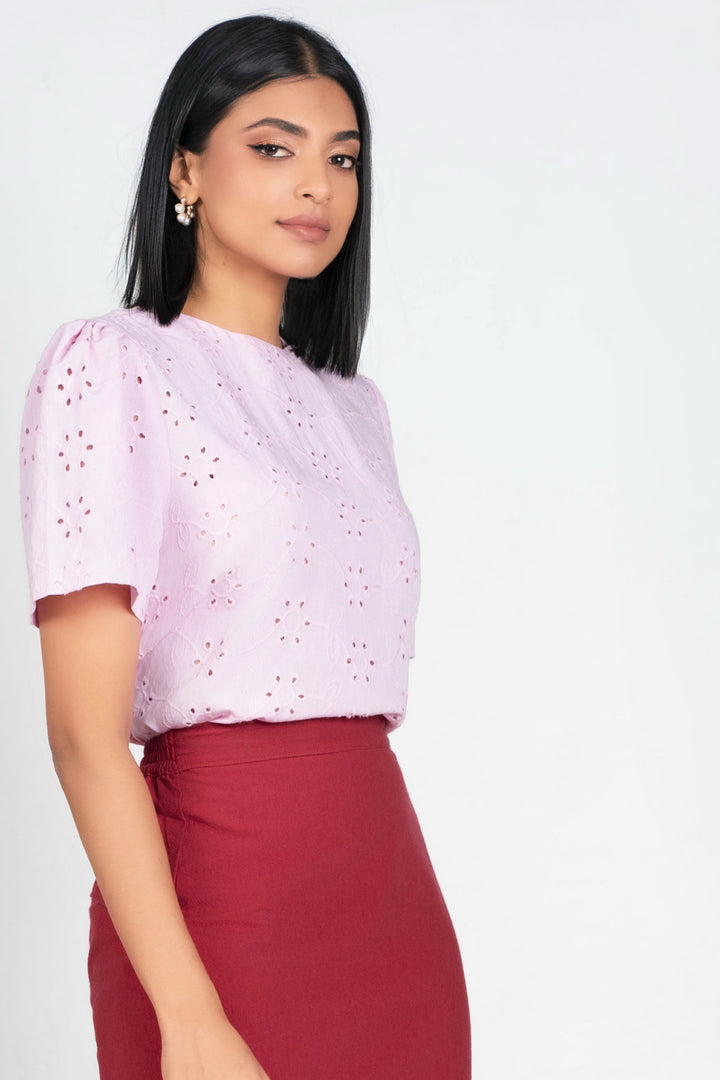 Short Sleeve Eyelet Top