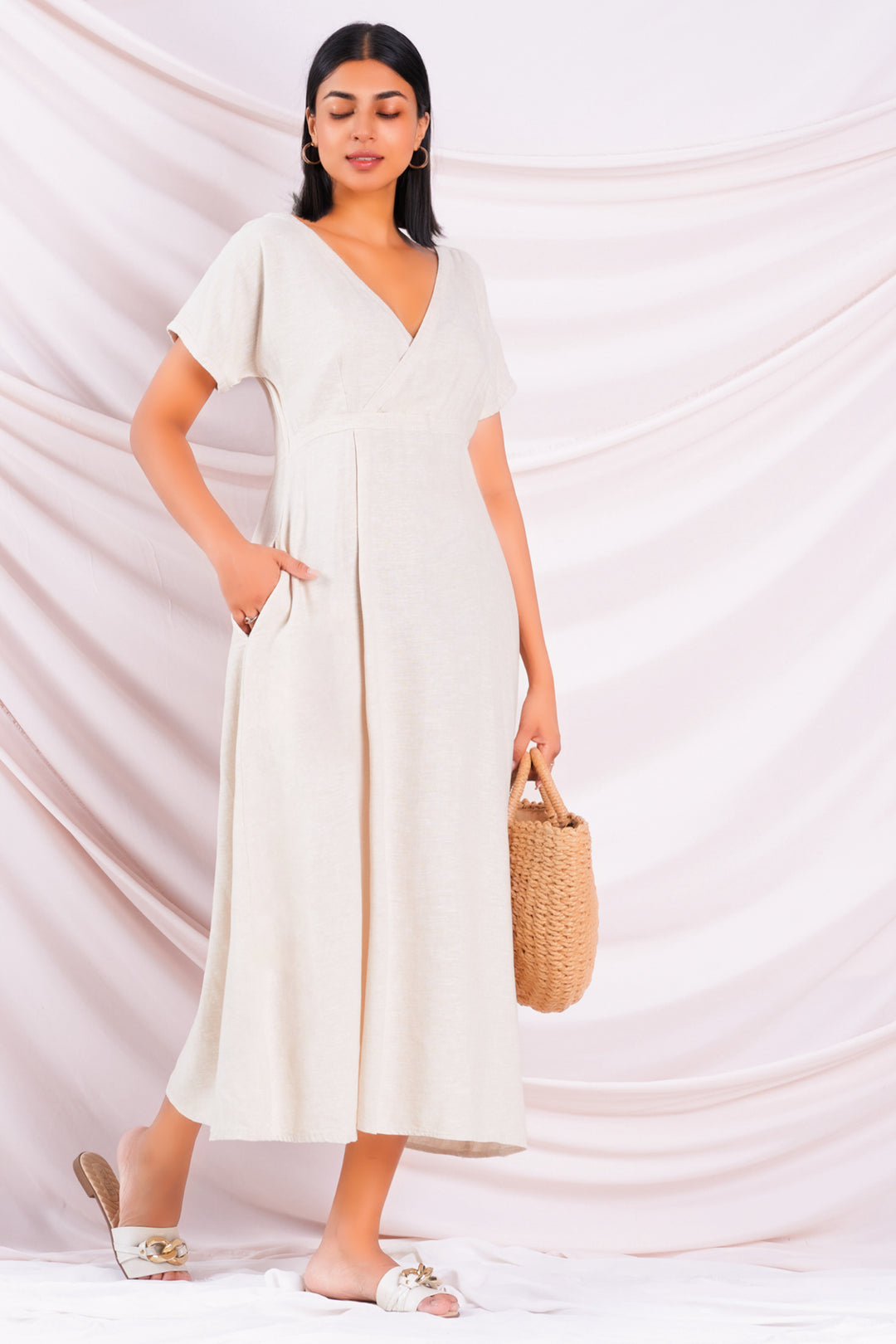 Beige Linen Maxi Dress