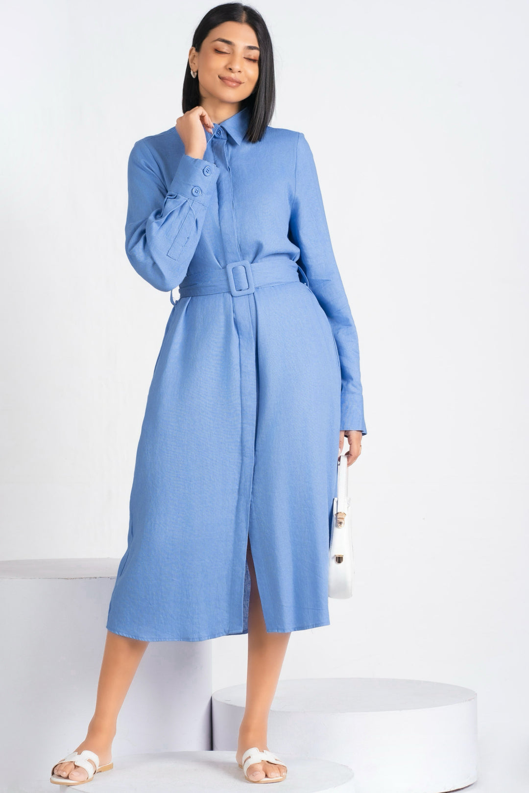 Belted Long Sleeve Shirt Dress