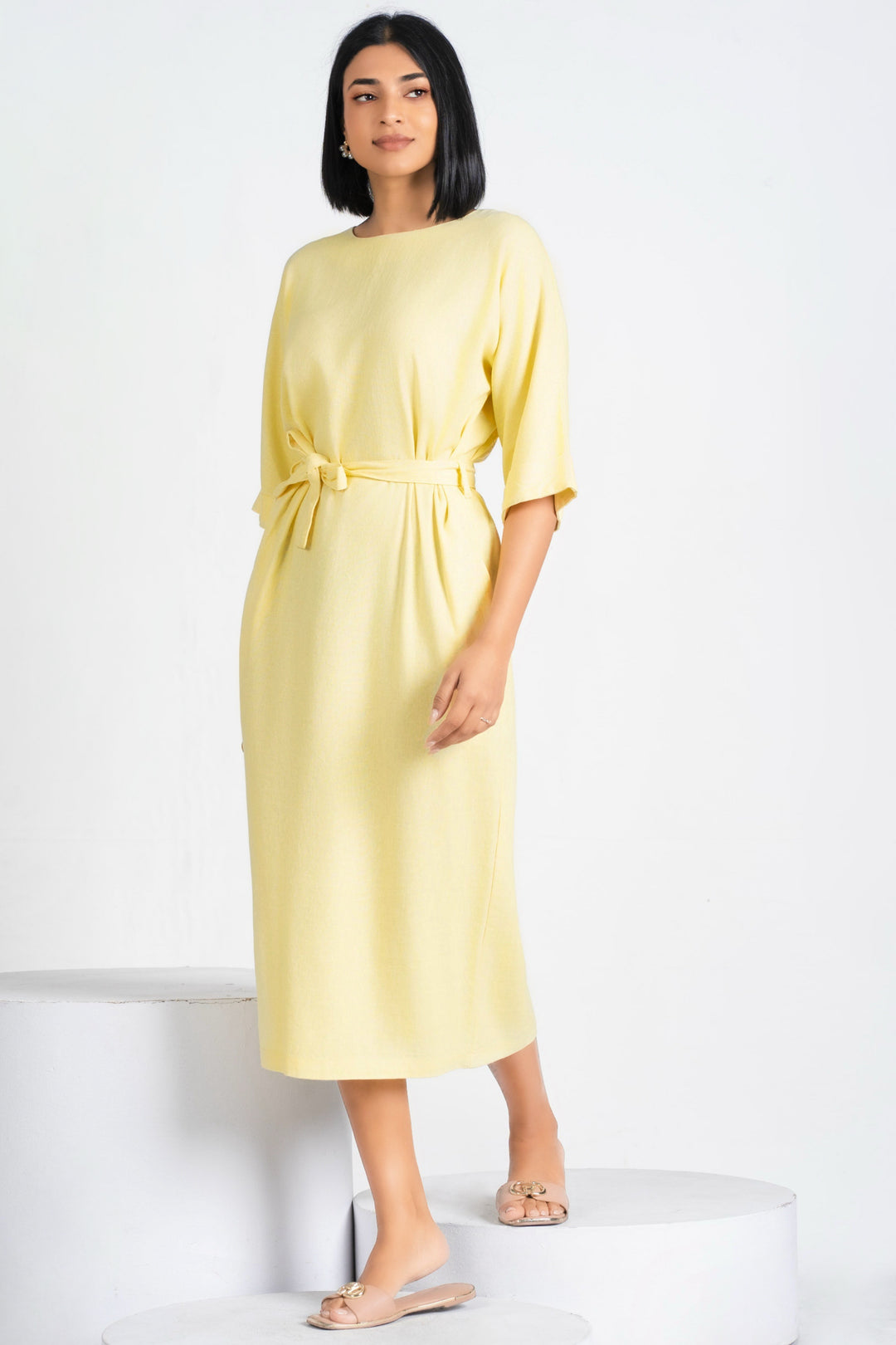 Yellow Linen Shift Dress