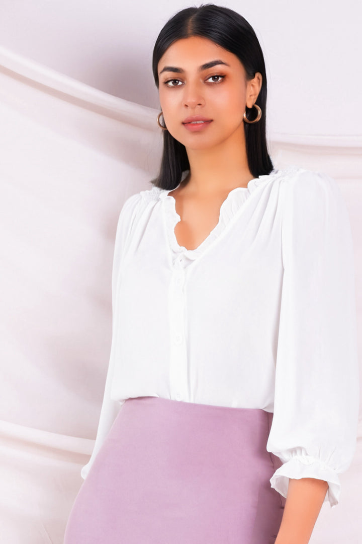 White Relaxed Puff Sleeve Top