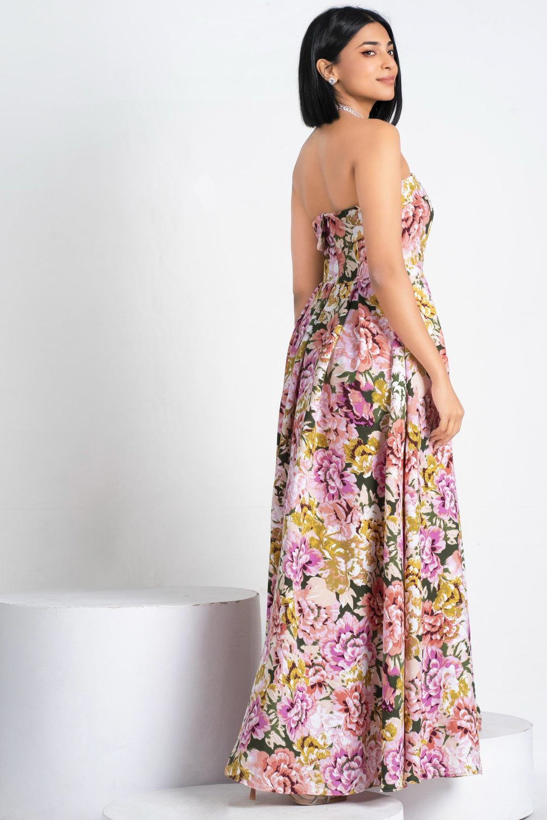 Printed Strapless Maxi Dress