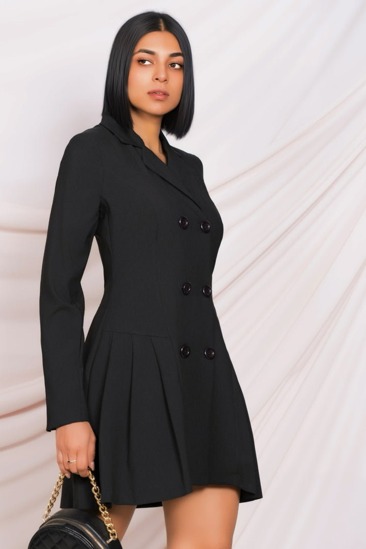 Black Pleated Blazer Dress