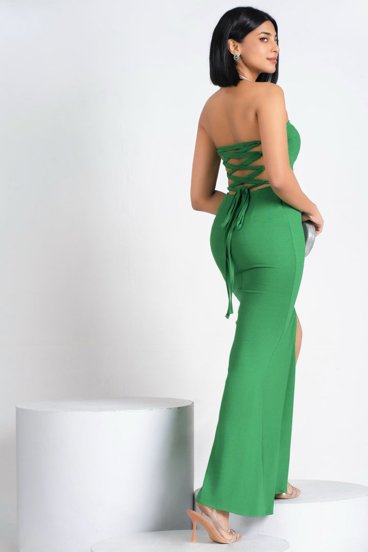 Tie Back Strapless Maxi Dress