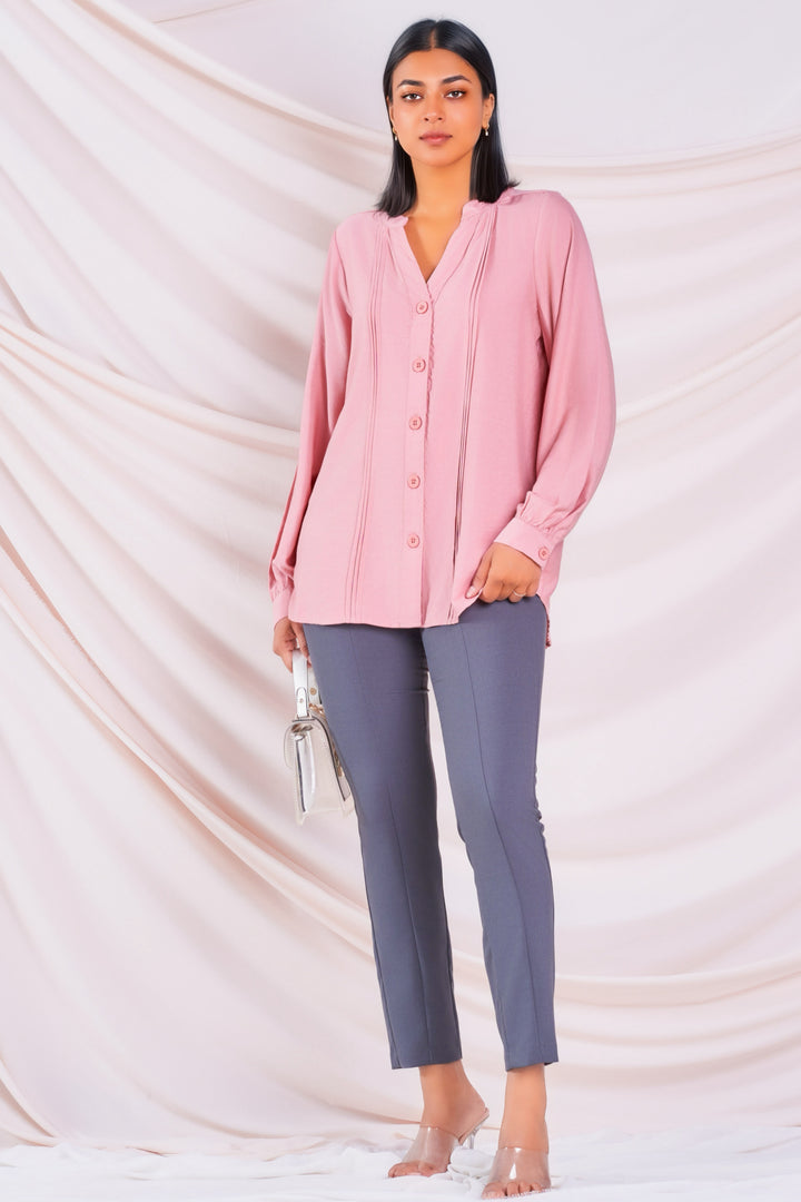 Pin Tuck Relaxed Button Up