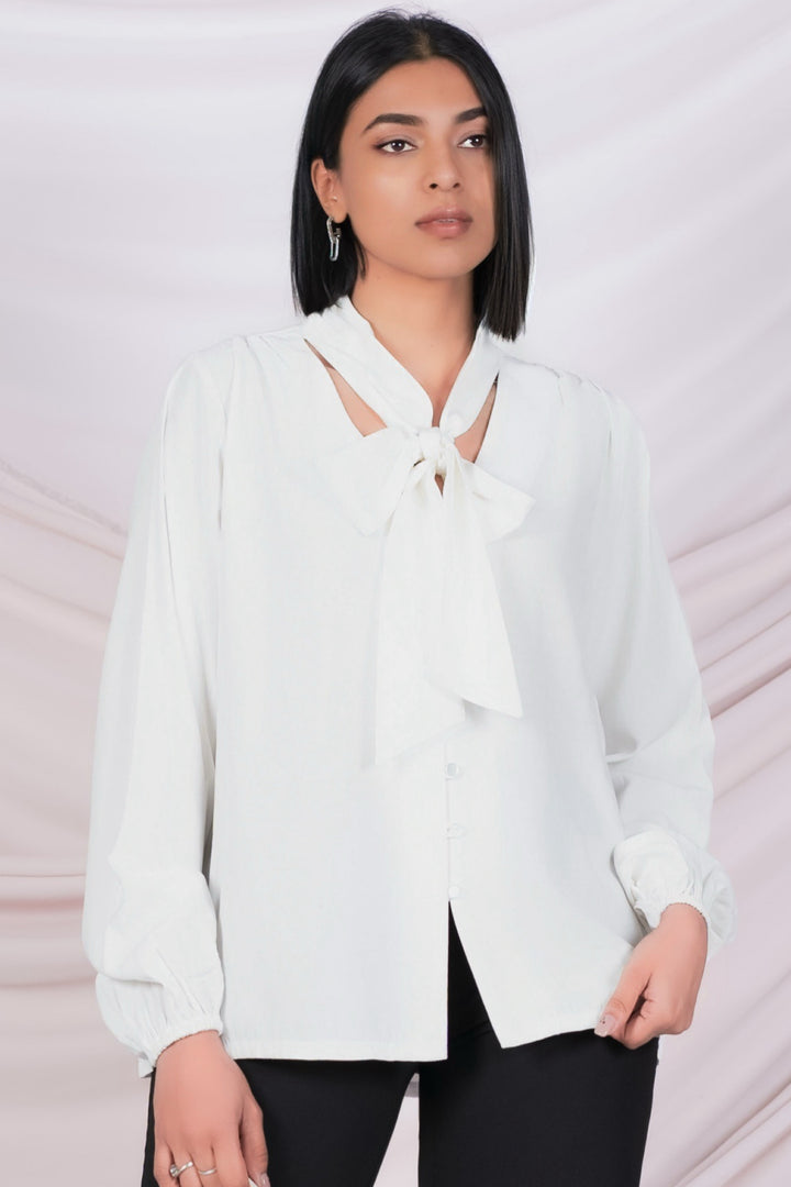 White Necktie Detail Top