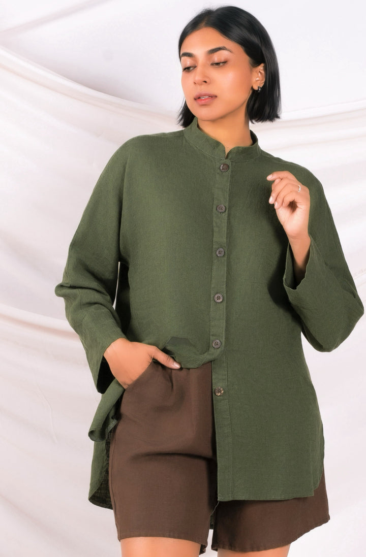 Chinese Neck Long Sleeve Shirt