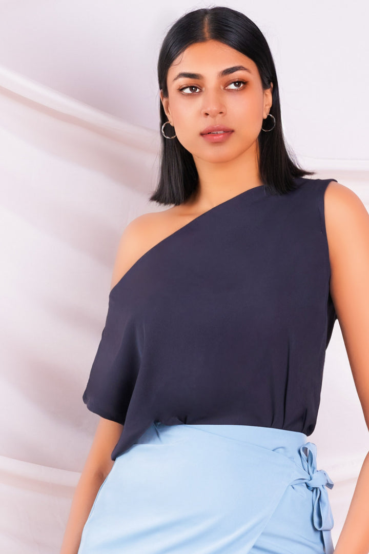 Navy One Shoulder Top