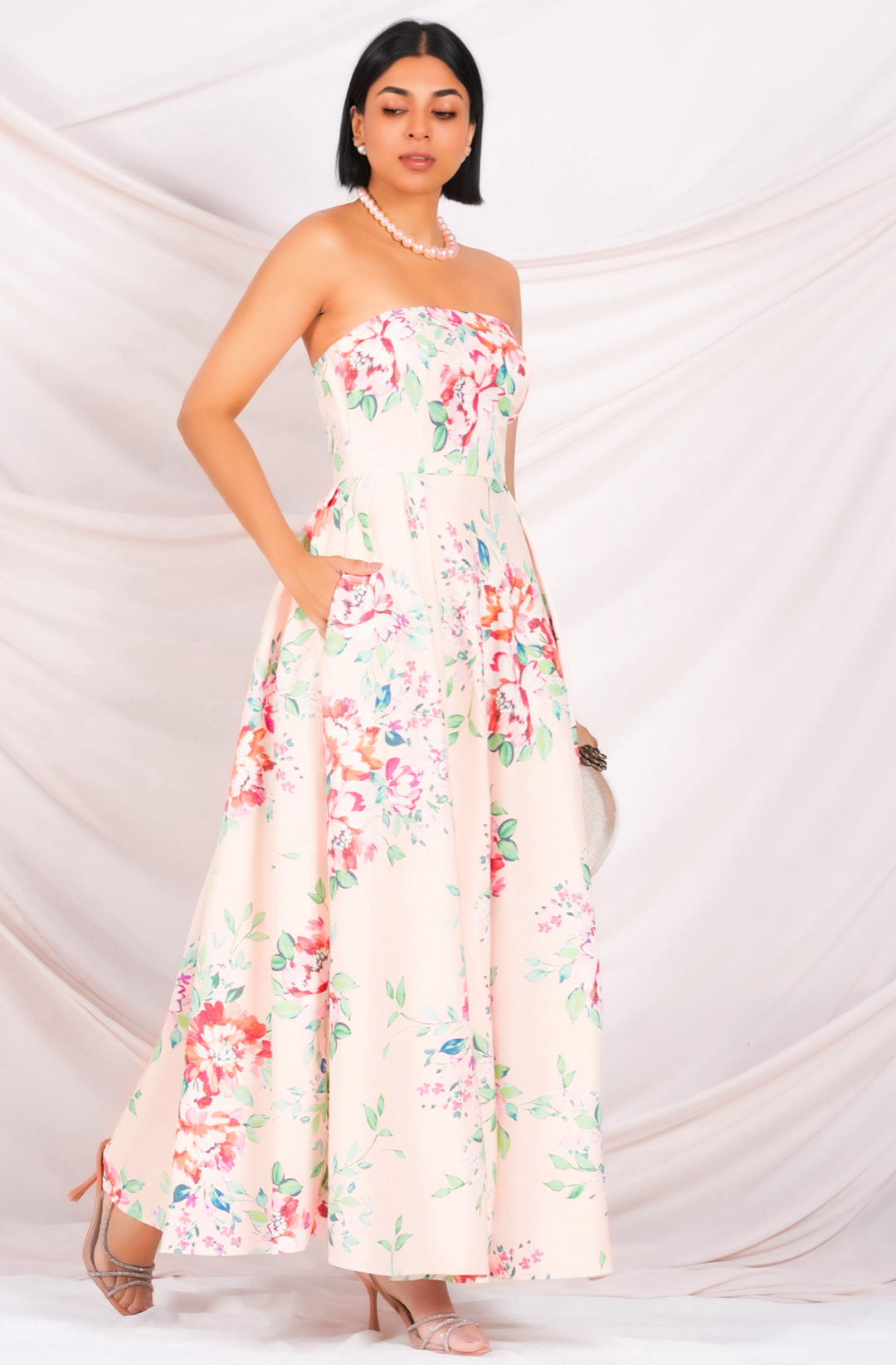 Strapless Floral Maxi Dress