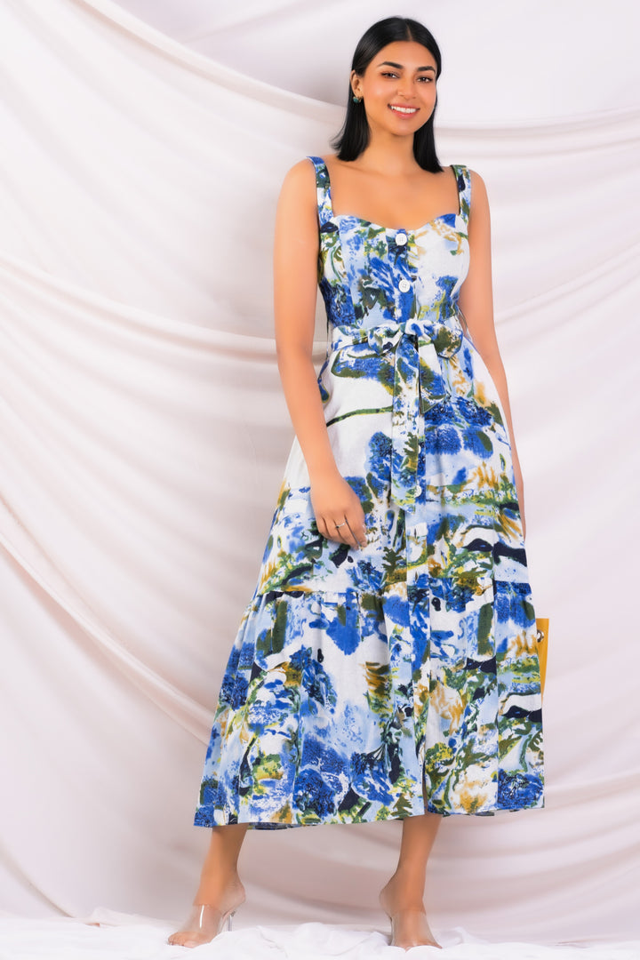 Blue Printed Sun Dress