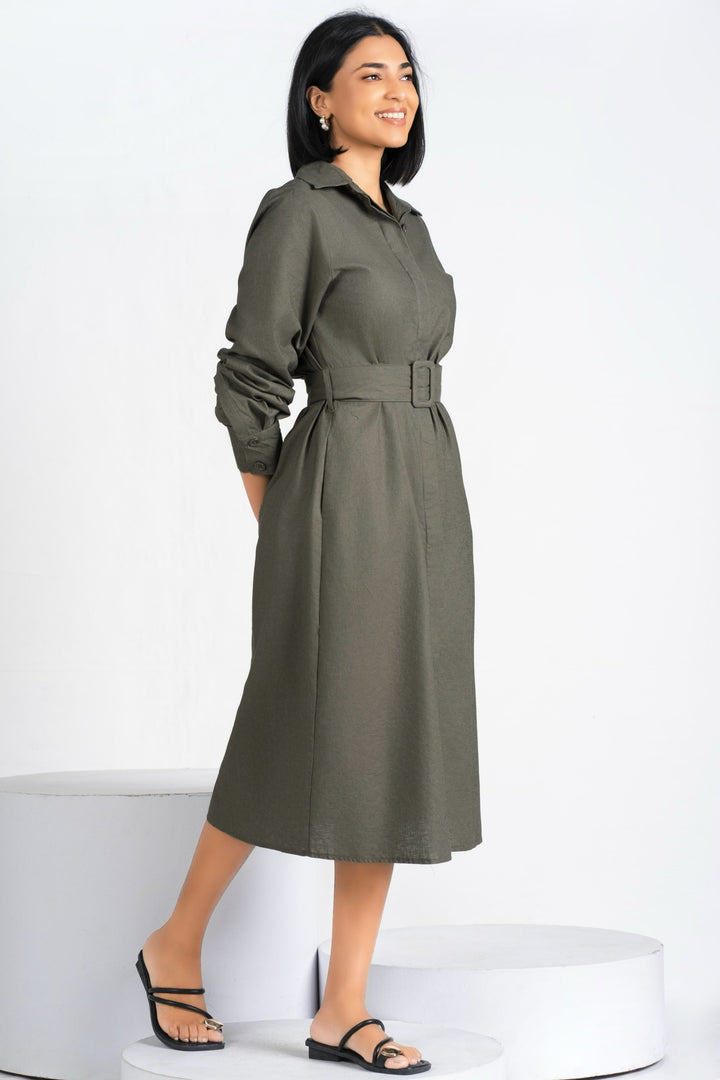 Belted Long Sleeve Shirt Dress