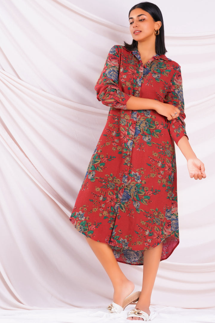 Printed Midi Shirt Dress