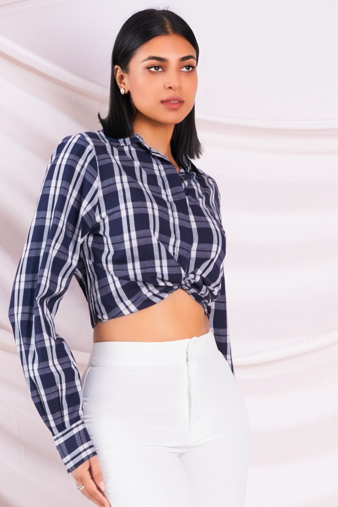 Black Plaid Cropped Shirt